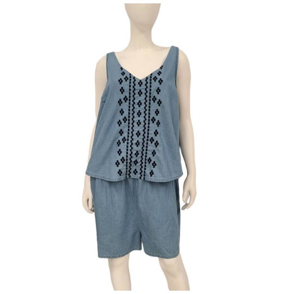 NWT Old Navy Chambray Aztec Print Romper 2X - Picture 2 of 5